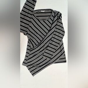Bar III Black White Striped Ribbed Long Sleeve Top Size XL